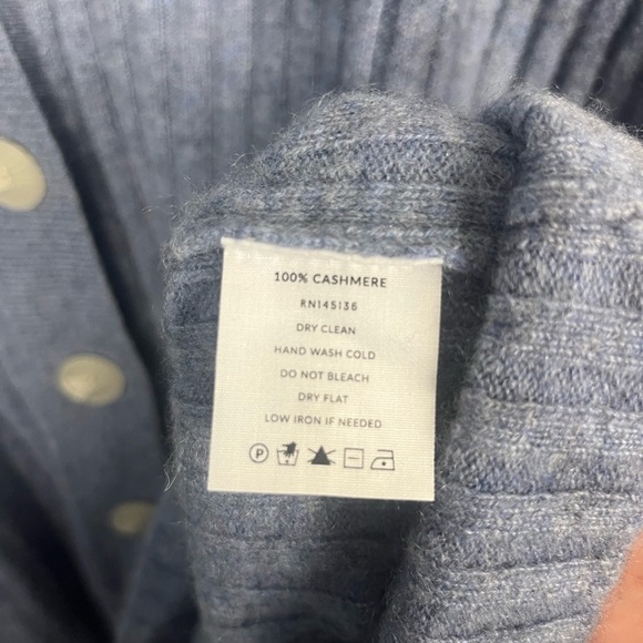 Soft by Naadam 100% Cashmere Ribbed Cardigan Cable Sleeve - Heather Denim READ - Picture 6 of 9